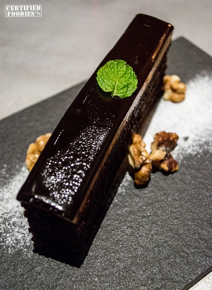 Vyne's Chocolate Cake served with walnuts