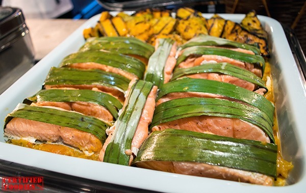 Banana Wrapped Baked Salmon with Kalabasa Gata at Corniche of Diamond Hotel