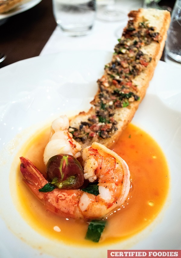 Lobster and shrimp soup with wine infusion and homemade crostini