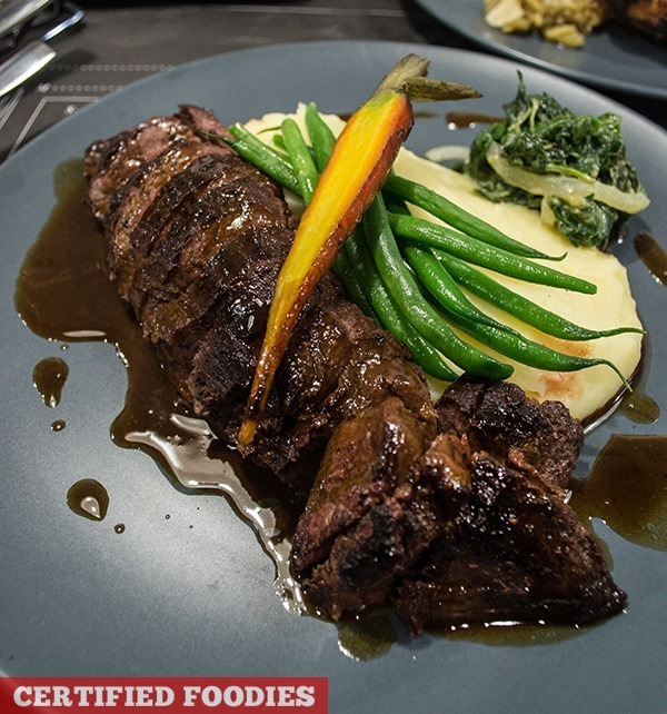 detalle's House Steak with potato gratin, spinach, onion brulee, worcester cream sauce[2]