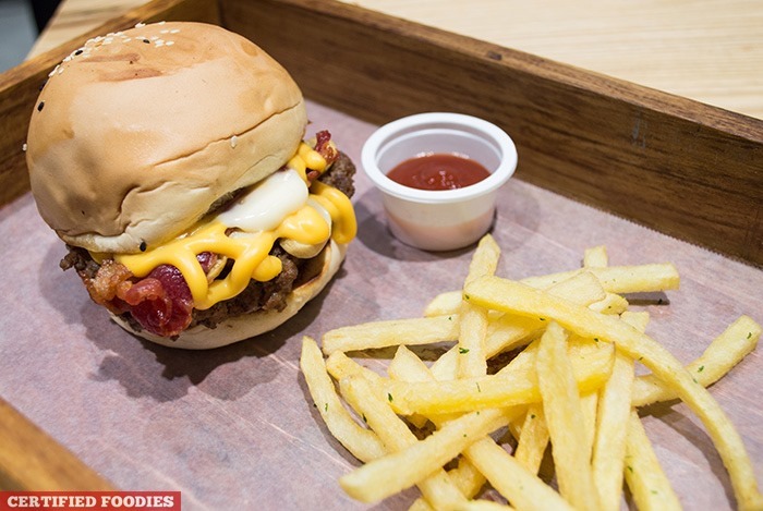 Bacon Mushrom Melt with Hand Cut Fries from Cops and Robbers