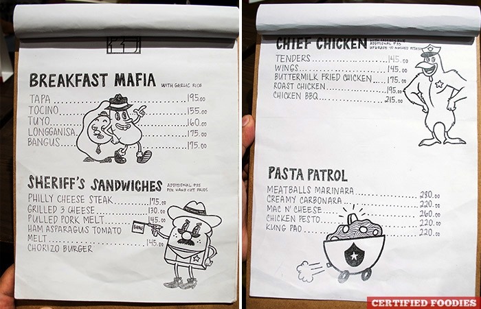 Cops and Robbers Kid Friendly Menu