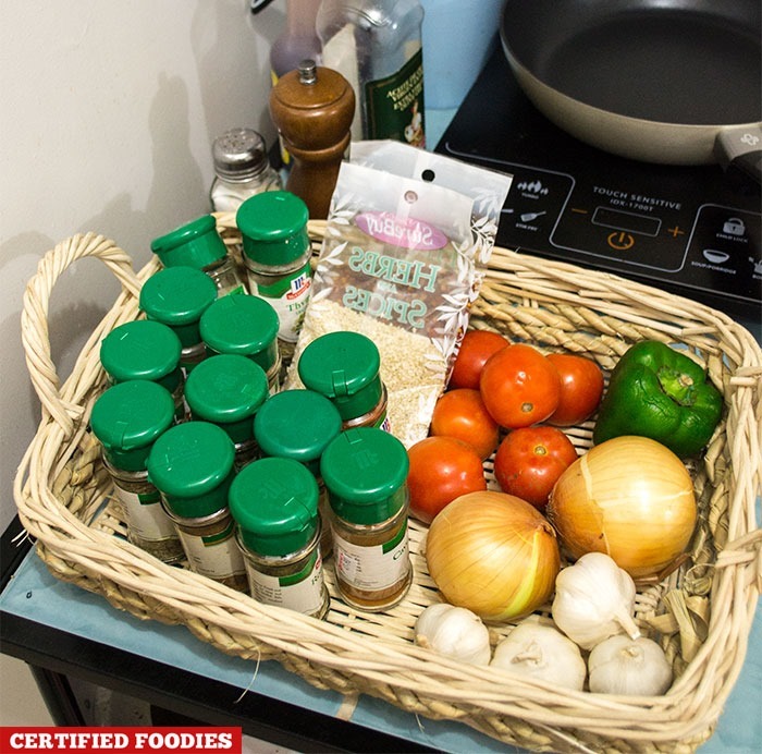 My stock of spices, herbs and veggies