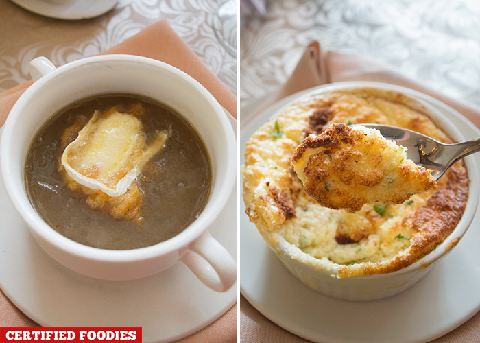Onion Potato Veloute Soup and Potato Cheese Souffle from Claude's Le Cafe de Ville Restaurant Davao City
