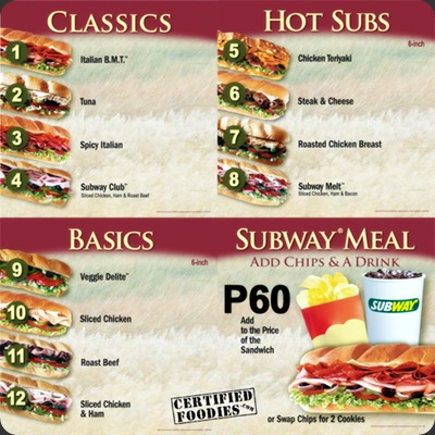 Subway complete menu - CertifiedFoodies.com