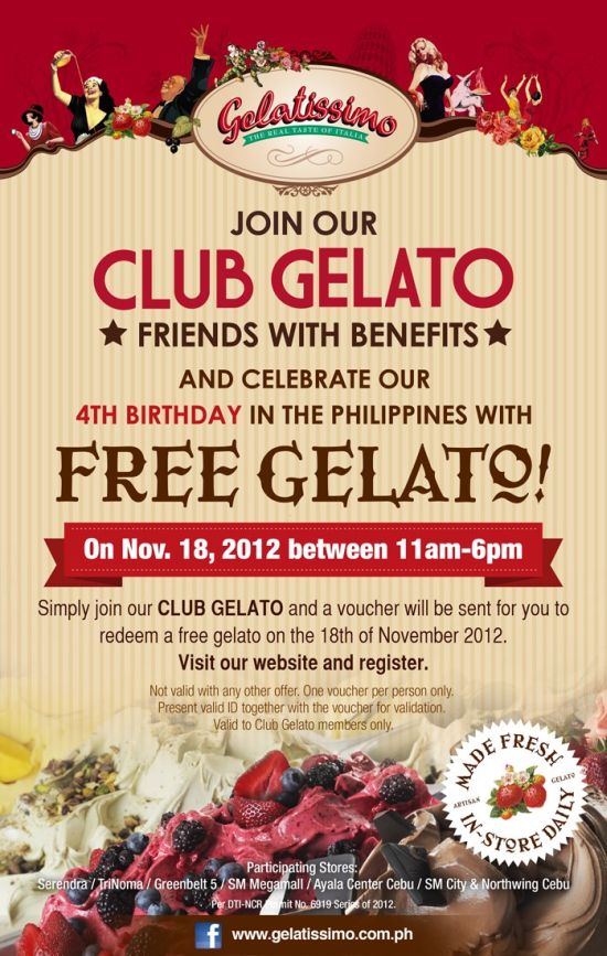 Gelatissimo Free Gelato to Club Gelato members