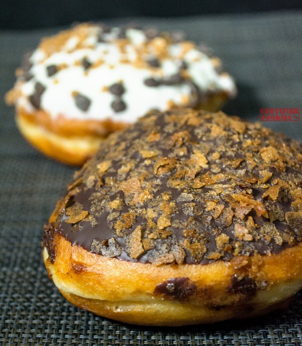 Krispy Kreme Speculoos Dark Chocolate Vanilla Cookie Butter doughnut - closeup
