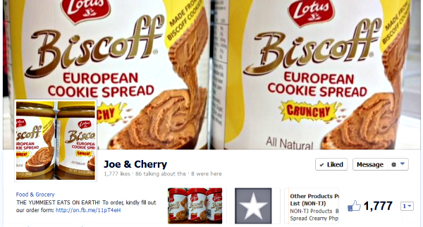 Joe and Cherry's online store on Facebook