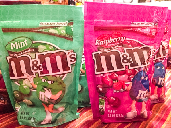M&M's dark chocolate with mint and raspberry!