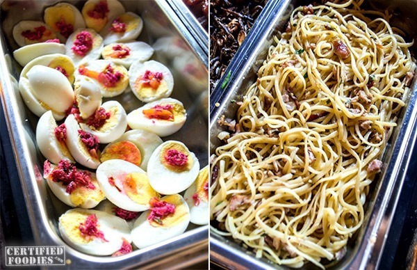 Boiled eggs with bagoong and pasta