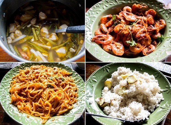 Seafood soup, shrimps, camote rice and pasta at Bohol Bee Farm