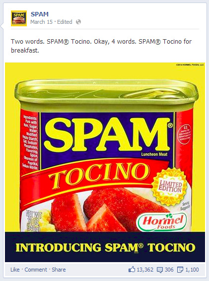 SPAM Tocino post on their official Facebook page