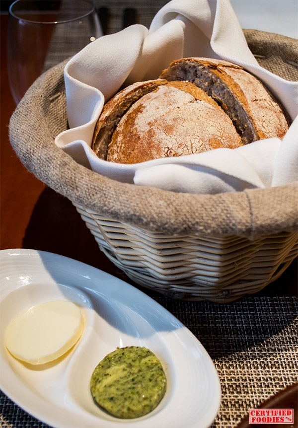 Spiral's Olive bread with butter and pesto spread
