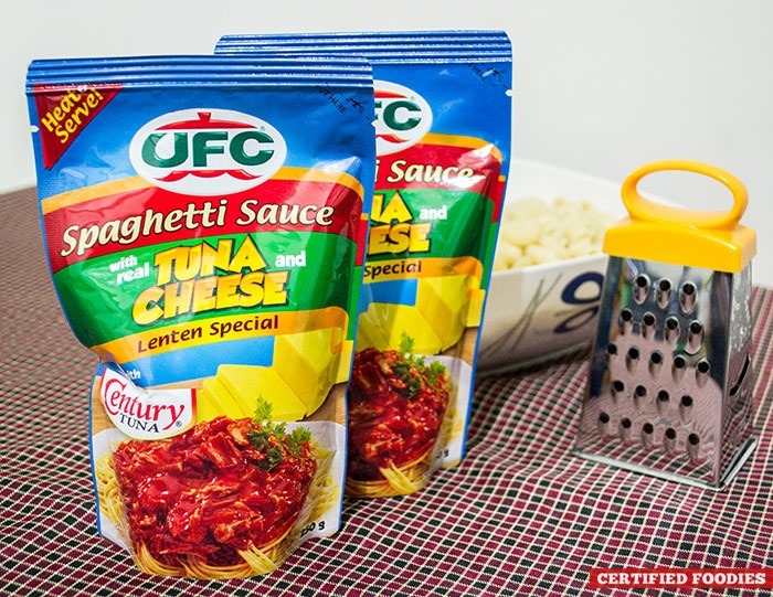 UFC Spaghetti Sauce with real Century Tuna and Cheese, a Lenten Special