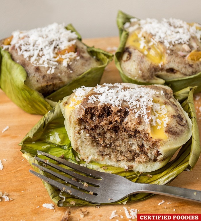 Bibingka with chocolate and cheese - using Toblerone Dark Chocolate and Kraft Cheddar Cheese