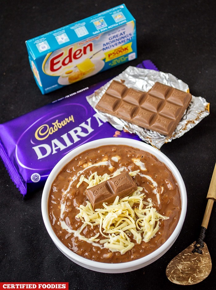 Champorado made with Cadbury Dairy Milk Chocolate and Eden Cheese