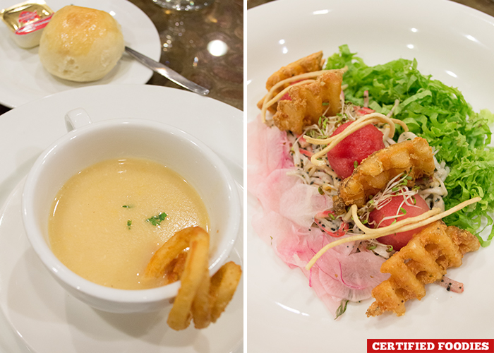 US Potato and Corn Bisque and Hot Crab Salad from Cafe Uno Waterfront Insular Hotel Davao City