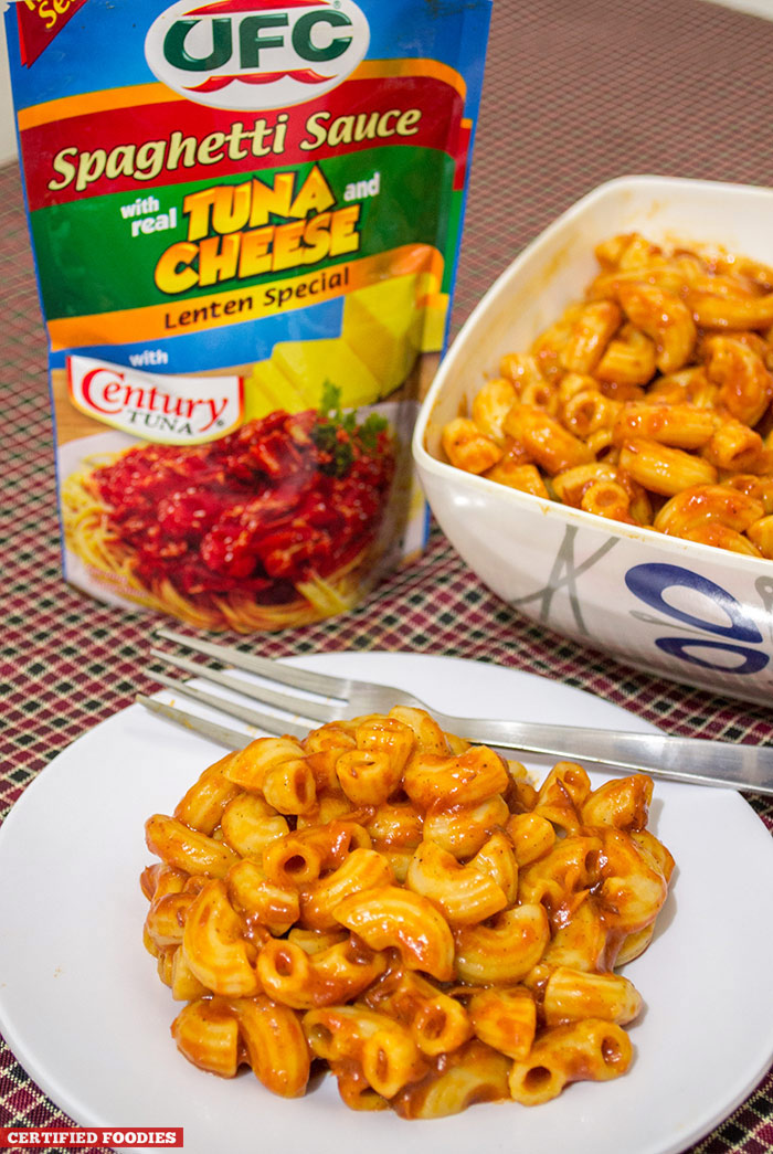 Cheesy Tuna Pasta recipe made with UFC Spaghetti Sauce with Century Tuna